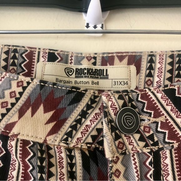 Rock & Roll Extra Stretch Aztec Print Bell Bottoms Size 31 x 34 - Picture 8 of 11